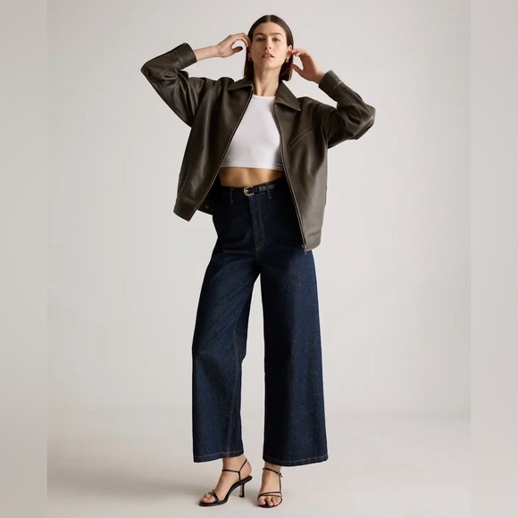 Quince Women's Oversized Leather Bomber Jacket - Picture 3 of 8